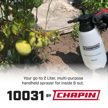 Chapin 10031 2 Liter/.52 Gallon Handheld Multi-Purpose Garden Pump Sprayer with Adjustable Nozzle Thumb Trigger with Lock-on Feature, Translucent White