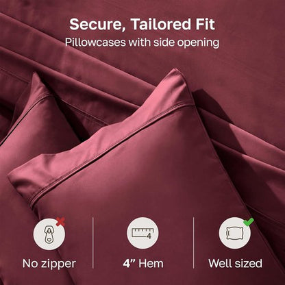 California Design Den Pillowcase Set | 400 Thread Count 100% Cotton Sateen | Queen Size, Soft & Breathable - Burgundy Red