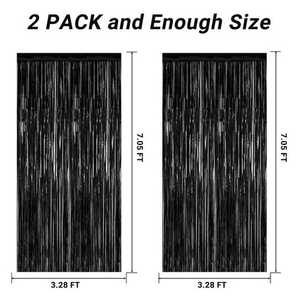 2 Pack Halloween Backdrop, 3.28 FT x 7.05 FT Orange Purple Black Green Party Streamer, Metallic Foil Curtains Tinsel Backdrop, Halloween Party Decorations Photo Props for Door Wall