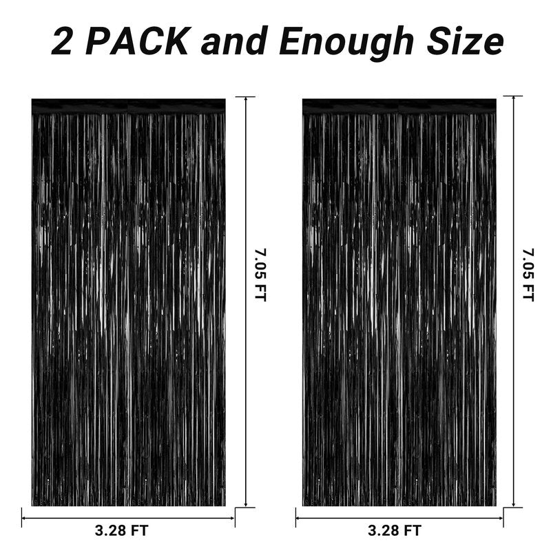 2 Pack Halloween Photo Backdrop, 3.28 FT x 7.05 FT Orange and Black Party Streamer, Metallic Foil Fringe Curtains Tinsel Backdrop, Halloween Birthday Party Decorations Hanging Decor Indoor