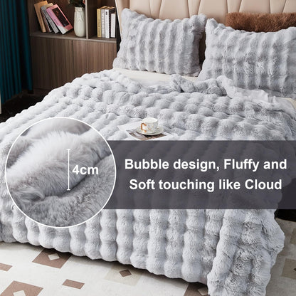 Soft Warm Faux Rabbit Fur Blanket - Thick 1000 G/M Faux Fur Throw with Ruffles - Fluffy, Versatile for Bed, Sofa, Office (Light Gray, 130x160cm / 51"x63")