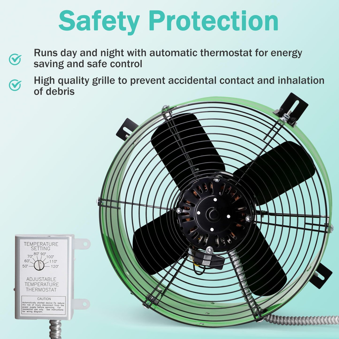 Hipoilk Gable Mount Attic Fan with Adjustable Thermostat, 15 Inch Exhaust Fan for Attic, Garage, Shed, Shop Ventilation, 1650 CFM, 1075 RPM, 2500 SQF Coverage Area