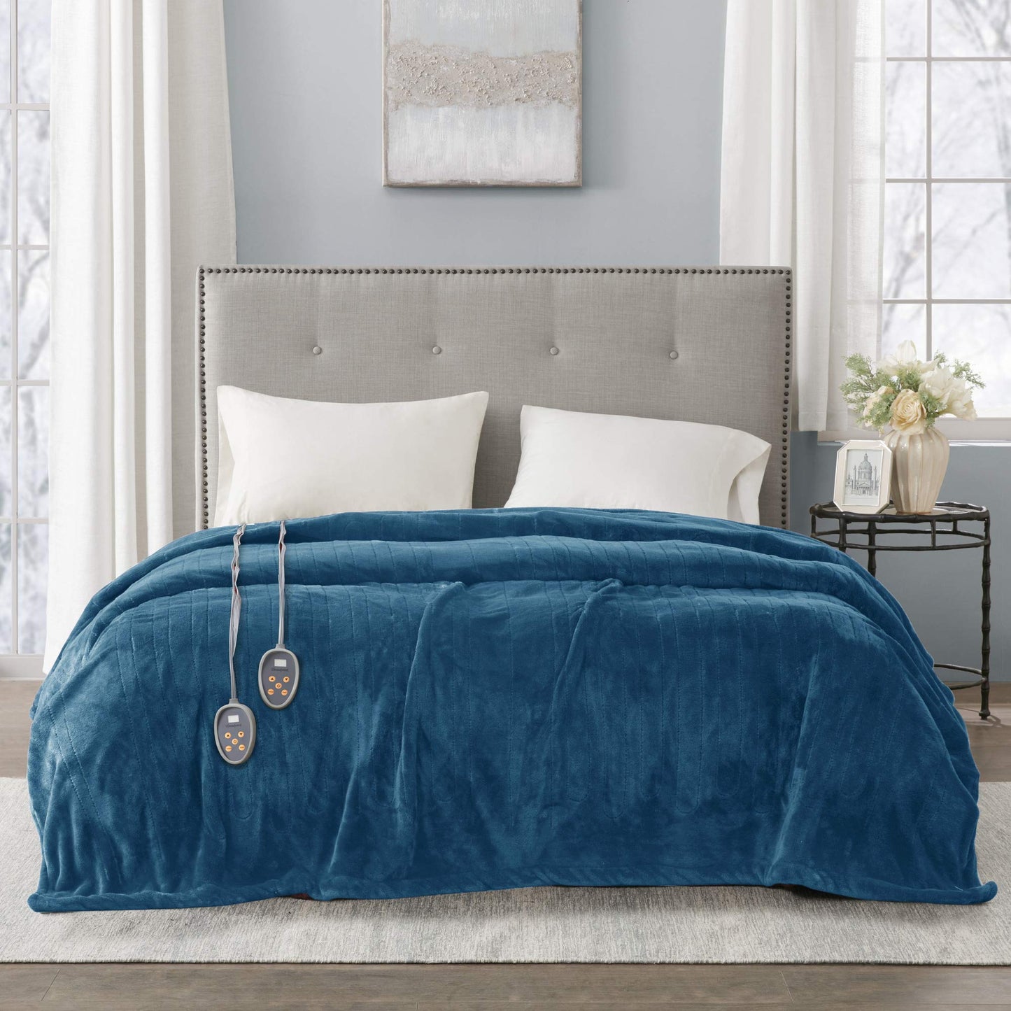Beautyrest Heated Electric Blanket for Cold Weather, Fast Heating Heated Blanket, Auto Shut Off, Virtually Zero EMF, Multi Heat Setting, UL Certified, Sapphire Queen (90 inx84 in)