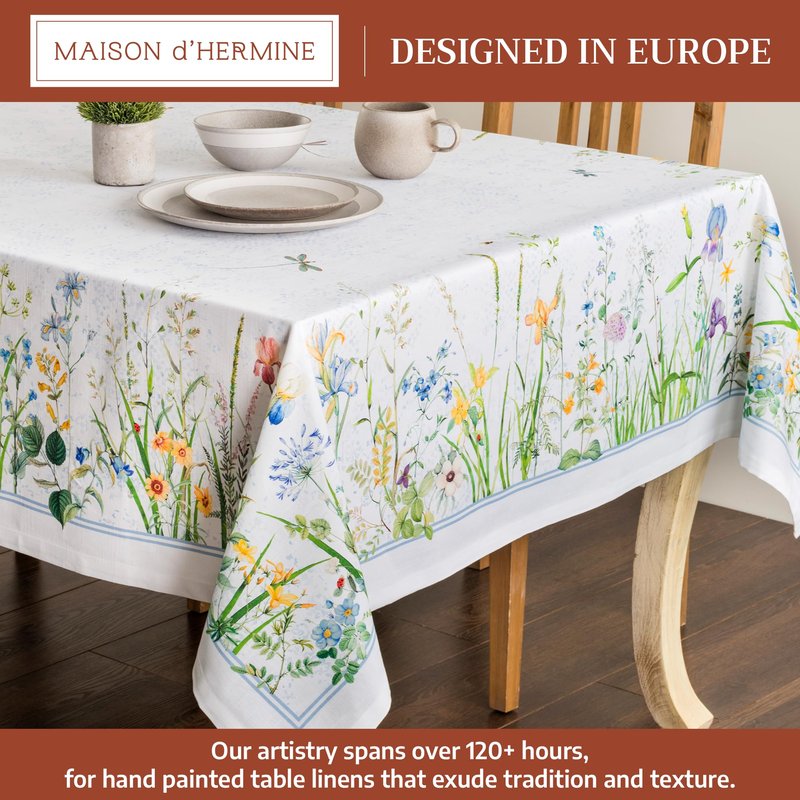 Maison d' Hermine Table Cloth Rectangle Table 100% Cotton 70 x 140 Inches Tablecloth Reusable Decorative for Dining Kitchen Room Farmhouse Home Gifts for Mothers Day Spring Summer - Fleurs De Mai