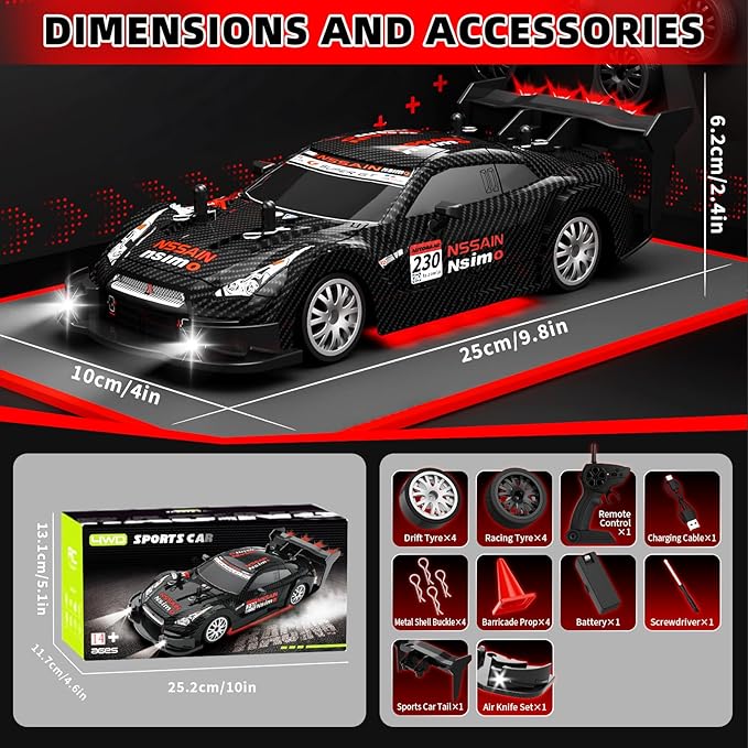 RC Drift Car 1:20 High Speed 4WD Remote Control Car with Cool Lighting 30km/h Racing RC Drifting Cars Gifts for Adults for Drift and Race