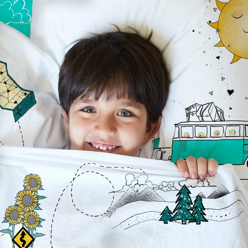 JumpOff Jo - 3-Piece Kids Twin Bed Sheet Set - Super Soft Durable Hypoallergenic, Breathable, Microfiber Polyester - Themed Bedding for Toddler Beds & Twin Beds - Travel Road Trip