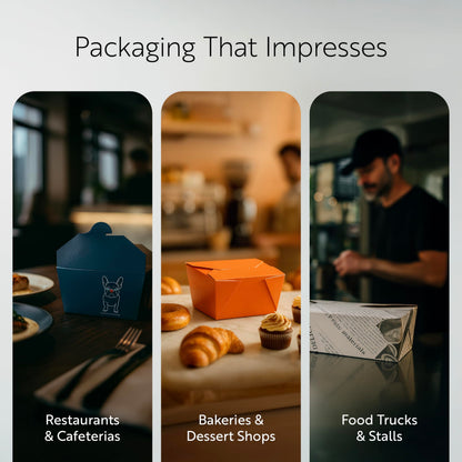 Restaurantware Paper Take Out Box 50 Count 8.5 x 6.2 x 2.6 Inches 71 oz Leakproof Frenchie Food Container with Secure Lid, Grease-Resistant Rectangular Design for Large Capacity Food Storage