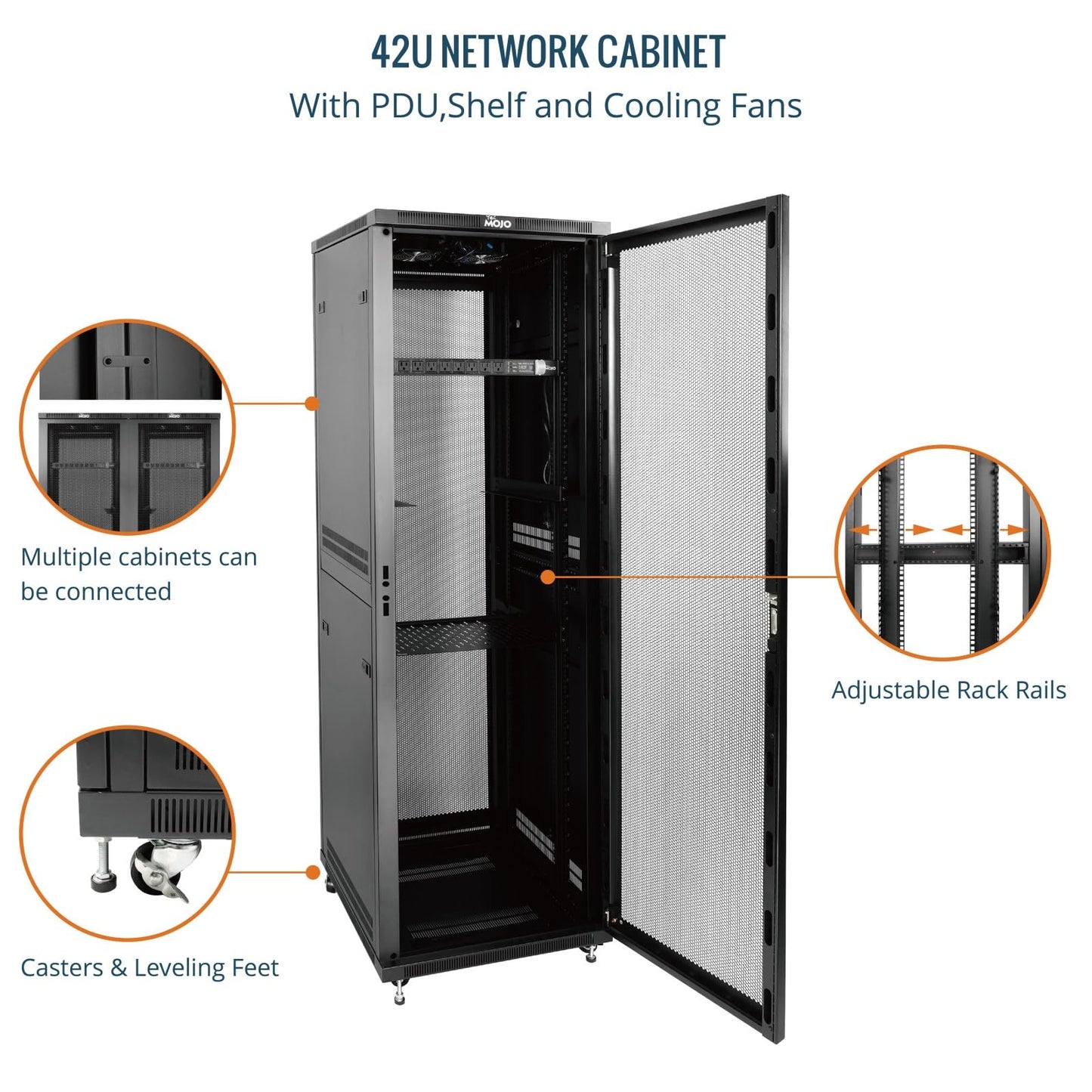 Tecmojo 42U Server Rack Network Cabinet 23.6" D x 23.6" W, Locking Data Cabinet Enclosure for 19" Server, Networking, AV & IT Equipment, Mesh Door, Black