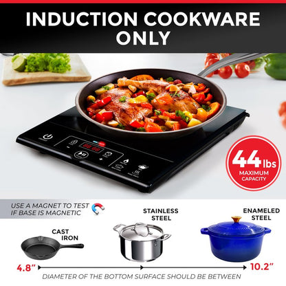 Mueller RapidTherm Portable Induction Cooktop,1800W Single Burner Hot Plate with 8 Power Levels, 8 Temperature Settings, 4 Presets, 4-Hour Timer, Auto Shut-Off & Child Lock for RV, Dorm, Small Kitchen