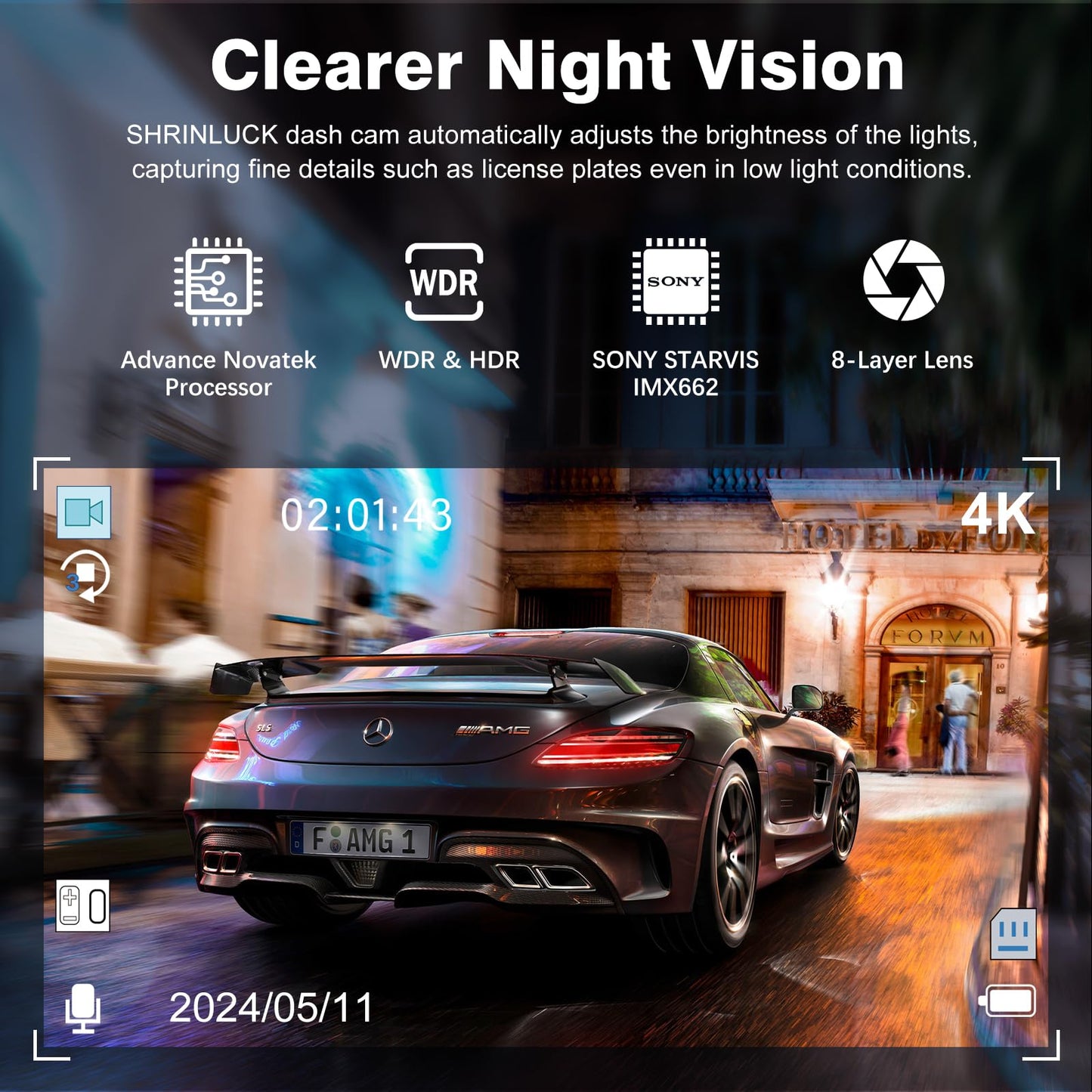 Miden X5 4K WiFi Dash Cam Front and Rear Inside, 2160P+1080P+1080P FHD 3 Channel Dash Camera for Cars, 360° All Sides Dashcam, Free 64G SD Card, G-Sensor, WDR, Night Vision, 24H Parking Monitor