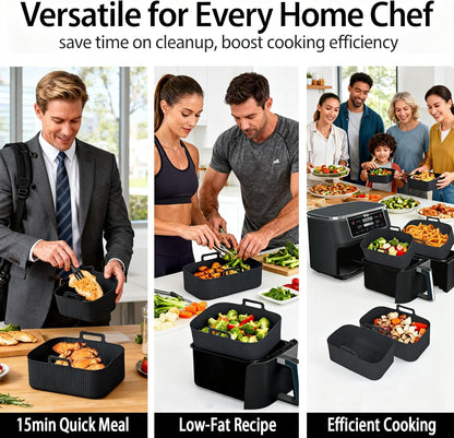 Silicone Air Fryer Liners for Ninja - Reusable 8QT Dual Basket | Easy-Clean, Dishwasher-Safe 2-Pack