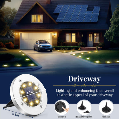 SOLPEX Solar Ground Lights, 12 Pack Solar Lights Outdoor Waterproof, 8 LED Solar Powered Landscape Lighting for Garden Yard Patio Driveway Pathway Walkway (Warm White)