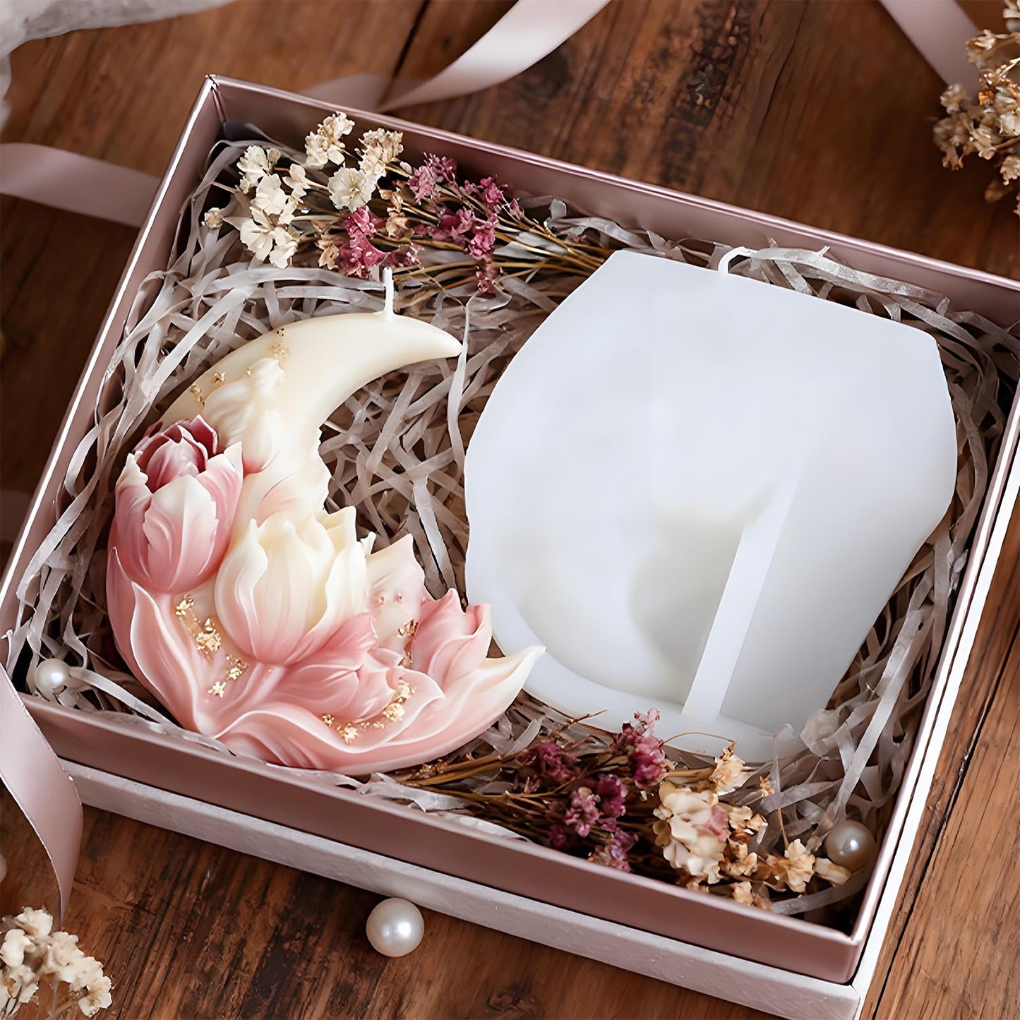 Wehous Moon Flower Candle Soap Mold, 3D Elegant Moon Tulip Silicone Molds for Epoxy Resin Concrete, Unique Floral Cake Chocolate Candle Soap Wax Clay Art Craft Mould DIY Wedding Party Decor