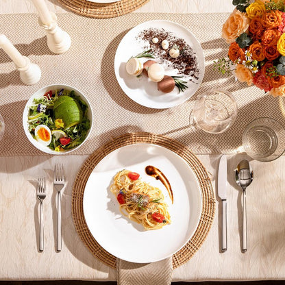 KINGSTONE 12-Piece Bone China Dinnerware Set for 4, Lightweight Porcelain Round Plates and Bowls Set, Durable Scratch Resistant Ceramic Dinner Set, Microwave & Dishwasher Safe, Ivory White