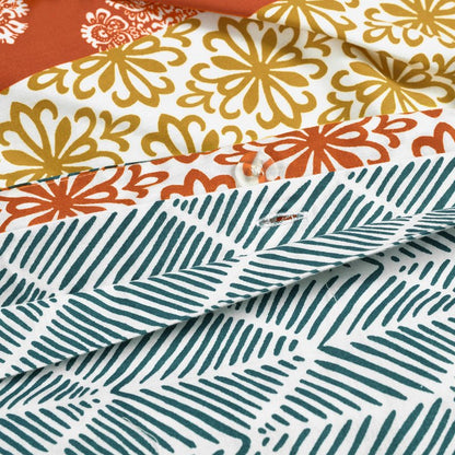 Lush Decor Bohemian Stripe Reversible Cotton Duvet Cover Set, 3 Piece Set, Full/ Queen, Turquoise & Orange - Striped Bedding Set - Queen Duvet Cover Full - Boho Decor