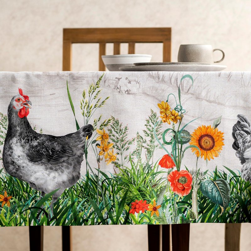 Maison d' Hermine Table Cloth Rectangle Table 100% Cotton 70 x 90 Inches Tablecloth Reusable Decorative for Dining Kitchen Room Farmhouse Home Gifts for Mothers Day Spring Summer - Basse Cour