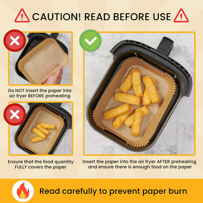 Air Fryer Paper Liners, 125Pcs Air Fryer Disposable Liners, Non-Stick and Oil Proof for Easy Cleanup, 8” Square for 5-8 qt Basket by Baker's Signature