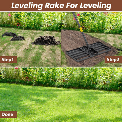 Lawn Leveling Rake, Heavy Duty 30"x10" Foldable Leveler Plate, 6FT Adjustable Stainless Steel Leveling Rake, Reinforced Welds Level rake for Soil, Dirt, Ground, Yard, Top Dressing, Landscaping