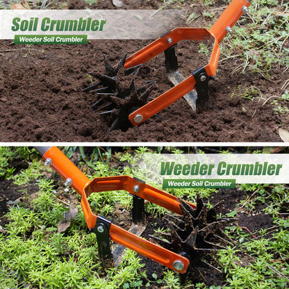 Walensee Rotary Cultivator Garden Tool, Adjustable Long Handle Hand Tiller with Star-Shaped Rolling Tines, 2-in-1 Weeder & Soil Aerator for Lawn Care, Reseeding Grass, Soil Mixing, Manual Yard Tiller