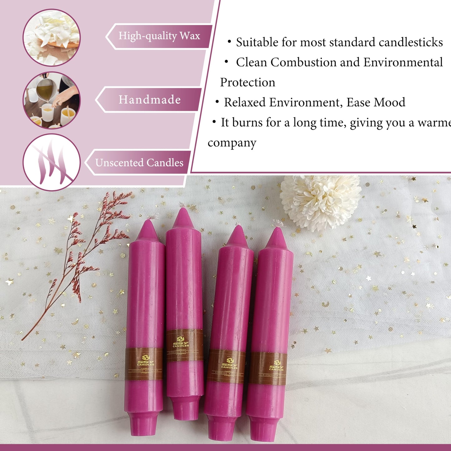 4 PCS Purple Candlesticks 7 inch Small Taper Candles Stick Candles Unscented Tapered Candlestick for Wedding Party Home Décor Candles Advent