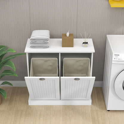 Two Compartment Tilt Out Laundry Sorter Cabinet White