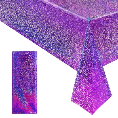 Just Shimmer Sparkling Holographic Laser Tablecloth - Shimmering, Waterproof, Easy to Clean - Ideal for Bachelorette, Birthday, Wedding, and Anniversary Party Decorations (Purple, 1)
