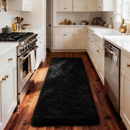 Ophanie Runner Rug - Non-Slip Fluffy Shaggy Carpet for Hallway | 2x6 Black Bedroom Decor