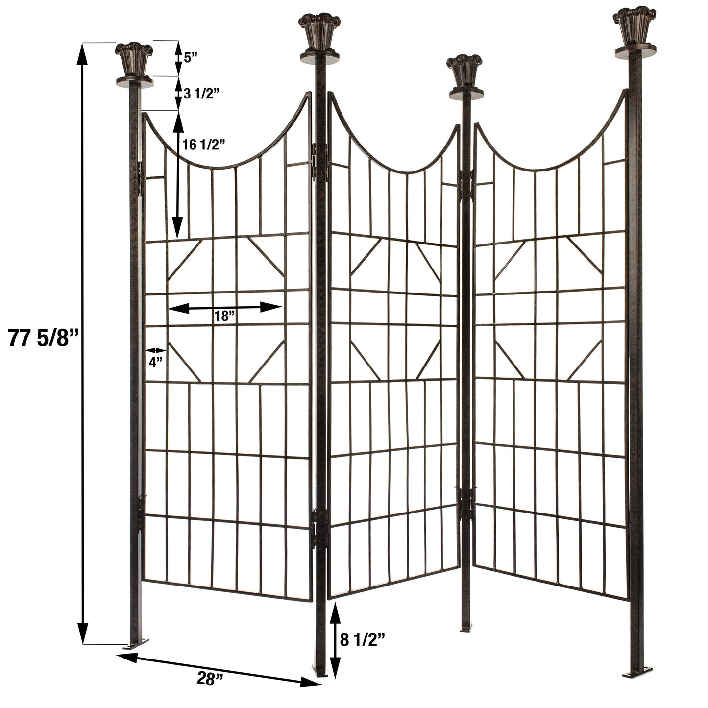 H Potter 3-Panel Outdoor Privacy Screen Trellis, 7 ft W x 6.5 ft H, 70-lb Heavy Iron Garden Screen for Patio, Deck & Hot Tub, Straight or Curved Config, Ground Spikes
