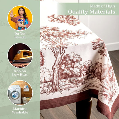 Maison d' Hermine Table Cloth Rectangle Table 100% Cotton 60 x 120 Inches Fall Tablecloth Reusable Everyday Use for Thanksgiving Christmas Decorations Dining Farmhouse Party (Holy Jouy - Brown)