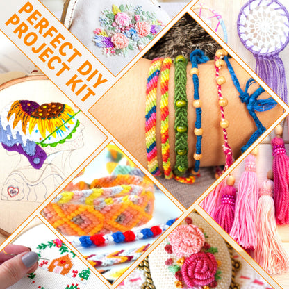 262 Pack Embroidery Thread Floss Kit Including 200 Colors 8 M/Pcs Cross Stitch Sewing Thread with Floss Bins and 62 Pcs Cross Stitch Tool,4-Tier Transparent Storage Box