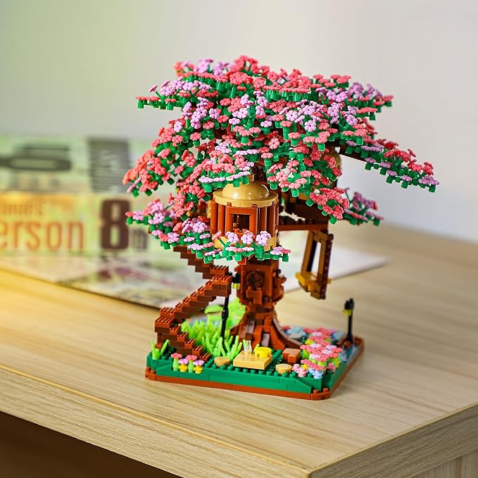 Cherry Blossom Bonsai Tree Mini Micro Building Set Japanese Sakura Tree House Model Sets for Adults Flowers House Mini Bricks Building Kit Creative Gift Toys for Teens 14 (2138PCS)