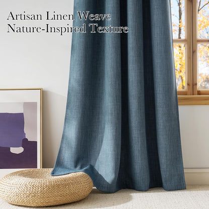 NICETOWN Faux Linen Blackout Curtains - Mist Blue Privacy Panels for Living Room & Bedroom | 63 Inches Long, 2 Panels