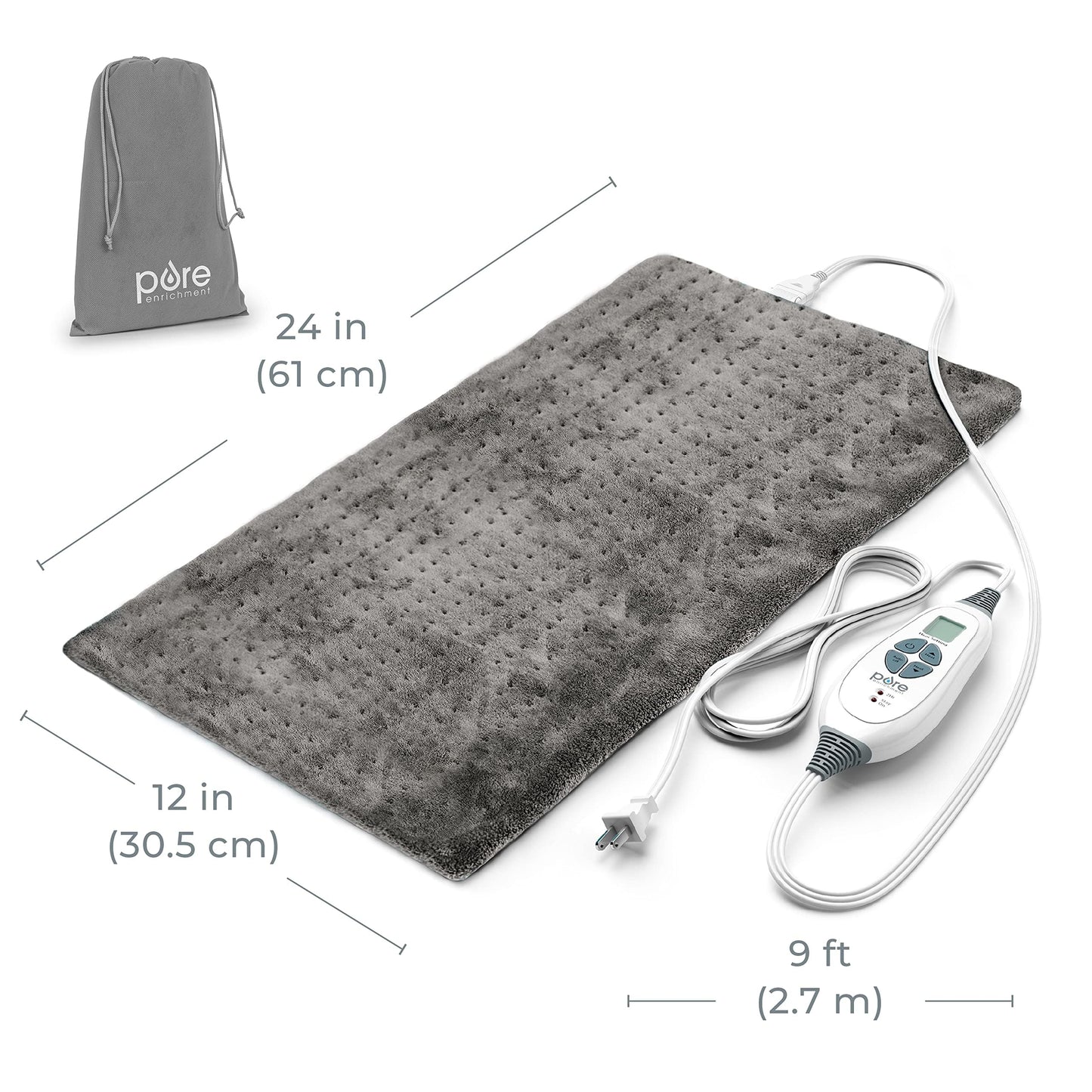 Pure Enrichment PureRelief XL Heating Pad - 12" x 24" Electric Heating Pad for Back Pain & Cramps, 6 Heat Settings, FSA/HSA Eligible, Soft Machine Wash Fabric, Auto-Off & Moist Heat (Zen Green)