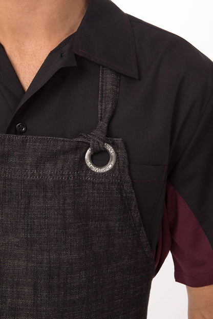 Chef Works Unisex Corvallis Bib Apron, Black Burgundy, One Size