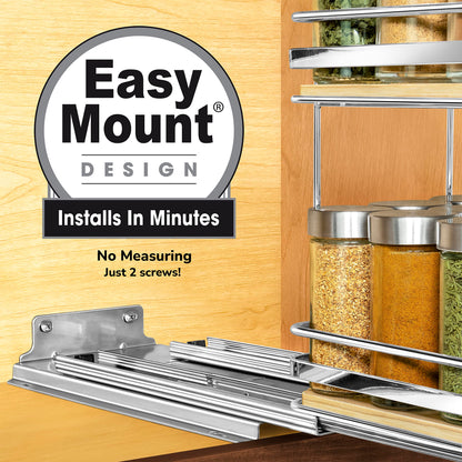 LYNK PROFESSIONAL® Pull Out Spice Rack Organizer for Inside Kitchen Cabinets - 4-1/4 inch Wide - Slide Out Drawer – Chrome Sliding Spice Cabinet Organization Shelf Racks - 2 Tier
