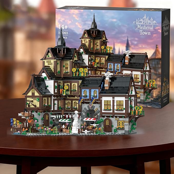 Medieval Town Center Building Set for Adult Architecture Viking Village Town Center Building Block House Collection Toy Creative Present for Adults and Teen(3867PCS)