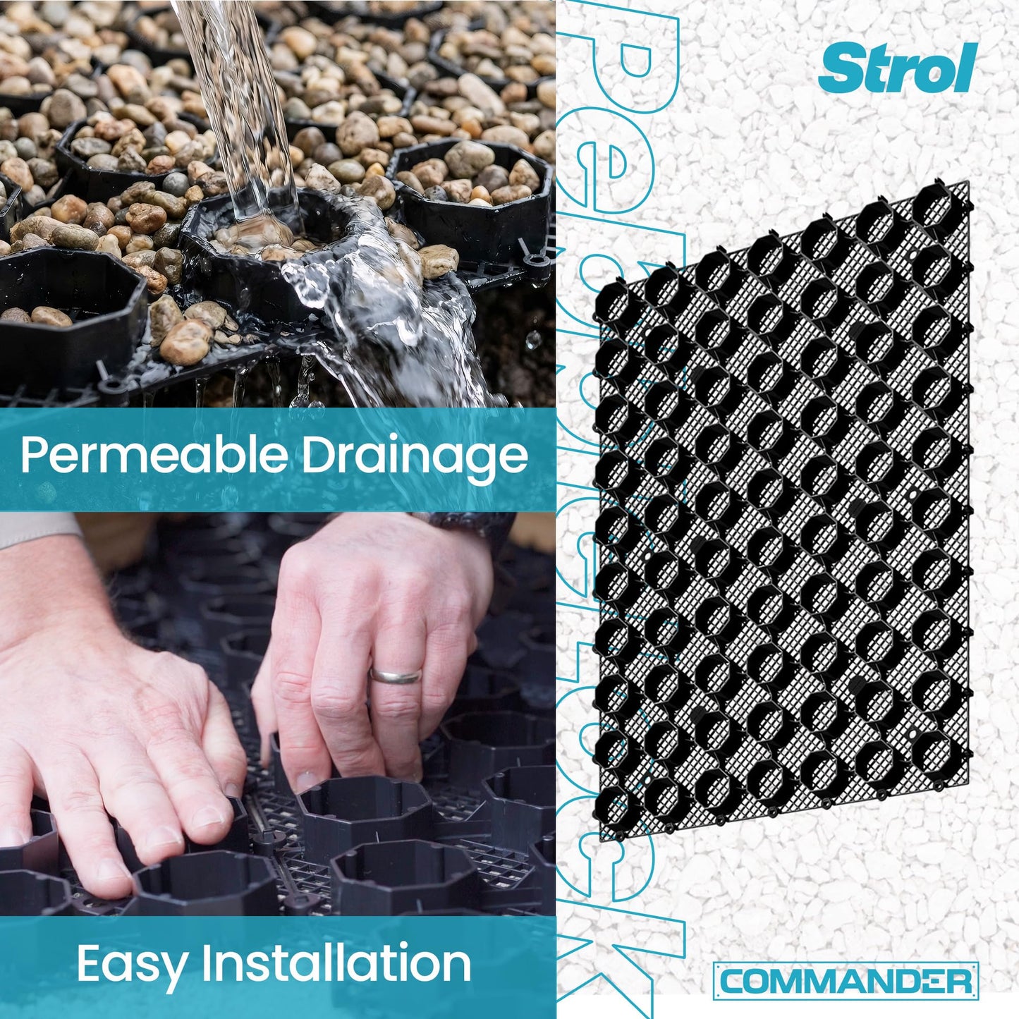 Strol PebbleLock Interlocking Permeable Paver Grid - Heavy-Duty Plastic Gravel Stabilizer Panels for Driveways, Parking Pads, Outdoor Flooring, Landscape Edging, Mud Control - 12-Pack (64 sq ft)