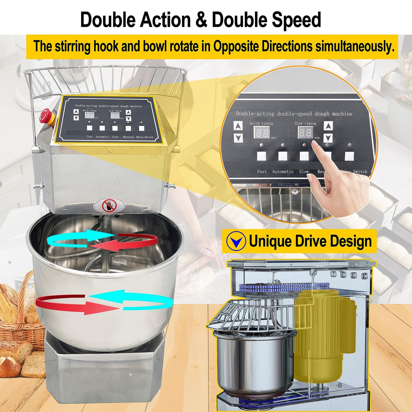 LGXEnzhuo 30L Commercial Dough Mixer with Dual Rotation and Dual Speed, 110V 1500W Electric Dough Kneading Machine - Time Set, Stainless Steel, Emergency Stop, for Pizze and Bread