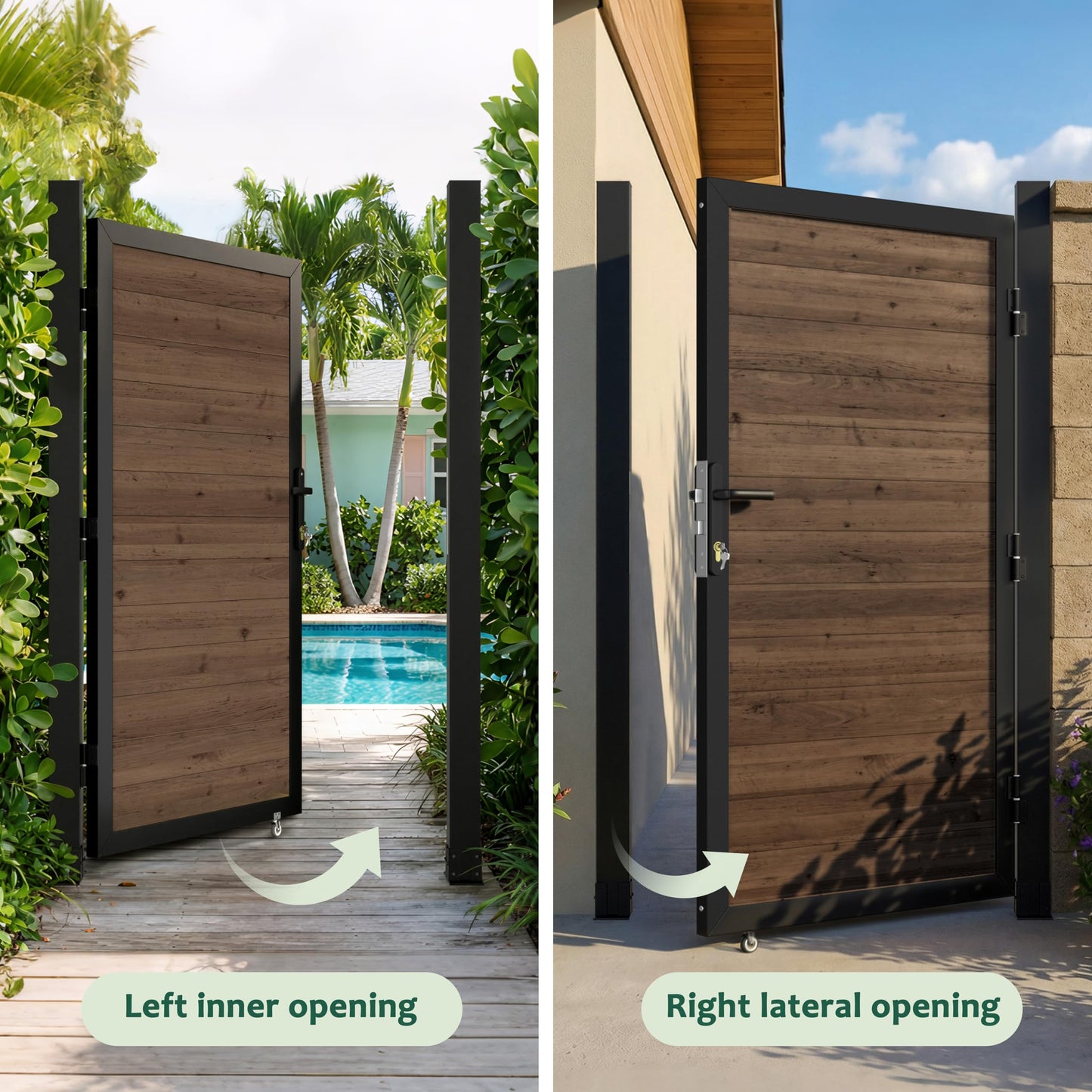 BlueWish 6 x 3 FT Cedar Wood Fence Gate Kit, Board-on-Board Privacy Fence Gate, Aluminum Frame with Security Lock System, Outdoor Garden Yard Complete Gate Kit for Backyard, Pool, Brown