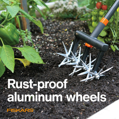 Fiskars Tiller Cultivator for Garden and Lawn, Extendable (40"- 60") Gardening Hand Tool, Telescoping Rotary Hand Cultivator Tool for Soil or Reseeding Grass