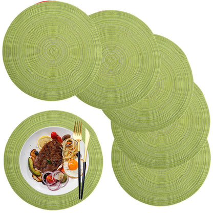 Placemats,Table Mats,Round Placemats Set of 6,Washable Easy Clean Heat-Resistant Non-Slip for Kitchen Table(Green)