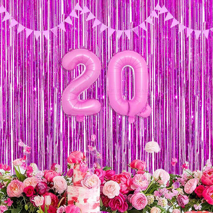 Magenta Tinsel Curtain Party Backdrop - GREATRIL Foil Fringe Curtain Photo Booth Streamers for Bachelorette Party Engagement Bridal Shower 2 PCS