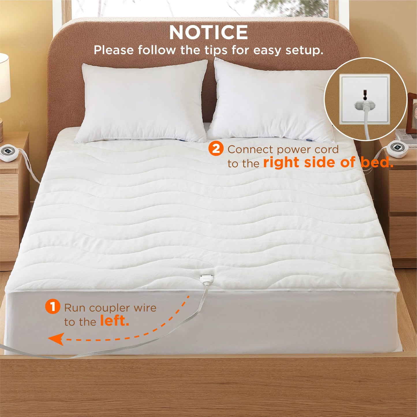 Bedsure Heated Mattress Pad King - Bed Warmer with Memory & Preheat Functions, 12-Hour Auto Off & 10 Heat Settings, Dual Controllers, Fast Heating, Brushed Electric Mattress Pad King, 78"x80"