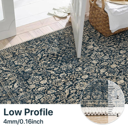 Bavni 8x10 Area Rugs for Living Room, Machine Washable Rug Lightweight Low Pile, Non Slip Boho Rugs with Rubber Backing, Floral Print Carpet for Bedroom Dinning Room, Tulip Blue