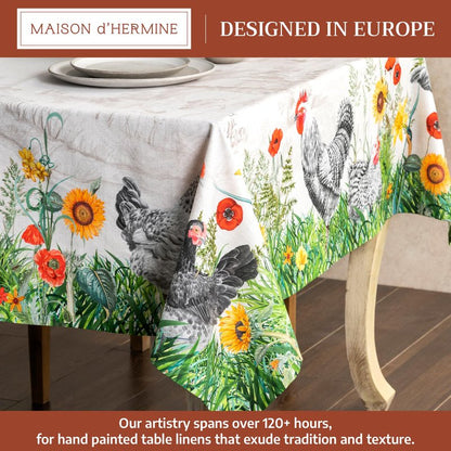 Maison d' Hermine Table Cloth Square Table 100% Cotton 60 x 60 Inches Tablecloth Reusable Decorative for Dining Kitchen Room Farmhouse Home Gifts for Mothers Day Spring Summer - Basse Cour