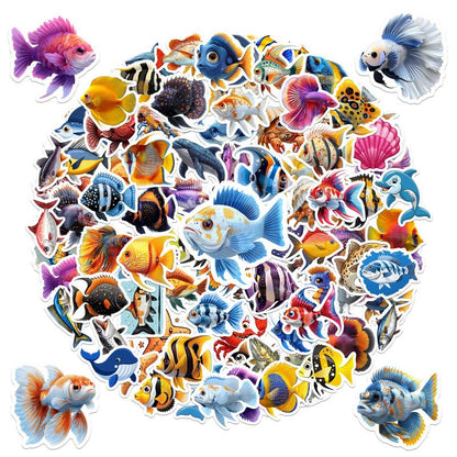 Ocean Aniaml Stickers for Kids,100 Pcs Under The Sea Animal Stickers for Decorations, Waterproof Sea Creature Fish Sticker Ideal for Water Bottles Party Favors Supplies Crafts Decor