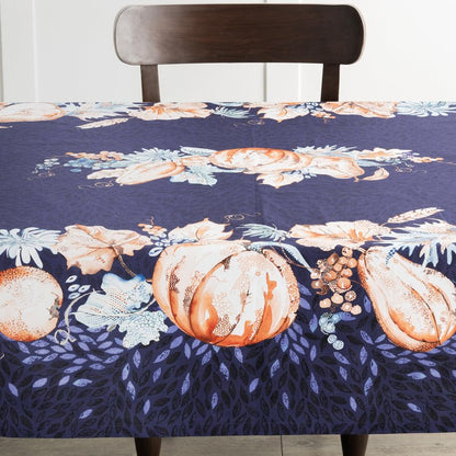 Maison d' Hermine Table Cloth Square Table 100% Cotton 60 x 60 Inches Fall Tablecloth Reusable Everyday Use for Thanksgiving Christmas Decorations Dining Farmhouse Party (Pumpkin Blues)