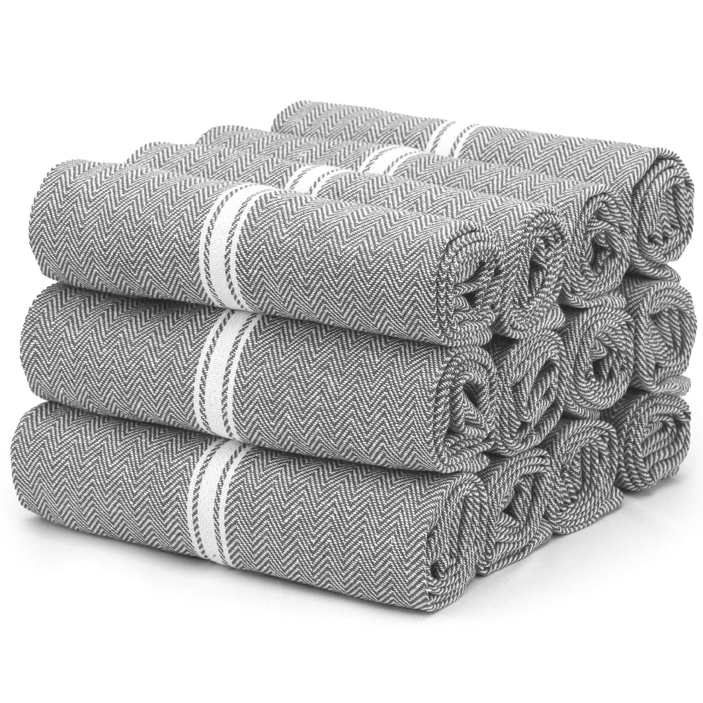THREAD SPREAD Kitchen Towels Set - 100% Cotton Dish Towels for Kitchen - Pack of 12 Super Absorbent Hand Towel - Grey Tea Towel - Quick Dry & Soft Durable Dish Cloths - 15”x25”, Grey Chambray