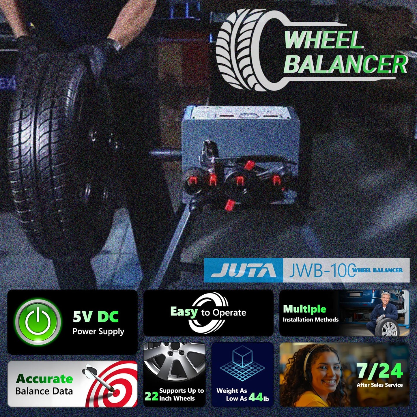 JUTA JWB-100 Portable Automotive Wheel Balancer Manual Car Tire Balancing Machine Powered by USB