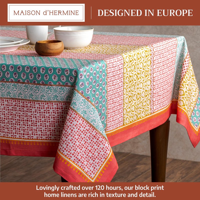 Maison d' Hermine Table Cloth Rectangle Table 100% Cotton 60 x 108 Inches Tablecloth Reusable Decorative for Dining Kitchen Room Farmhouse Home Gifts for Mothers Day Spring Summer - Provence